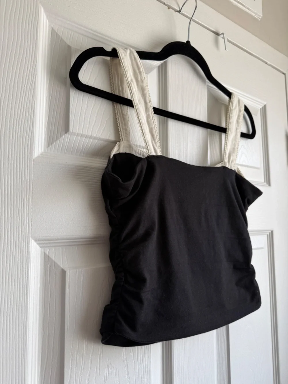 Free People 2 Tone Tank Top Black White Ruched Size M